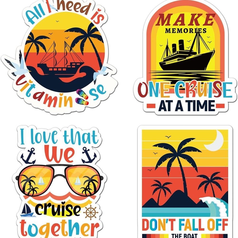 4pcs Cruise Door Magnets, 4 Styles Magnetic Waterproof Retro Funny Family Cruise